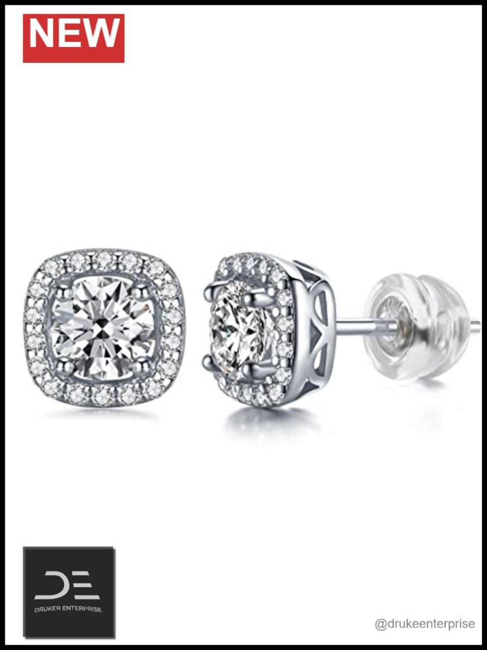 Moissanite Stud Earrings 10k White Gold Plated Sterling Silver Hypoallergenic